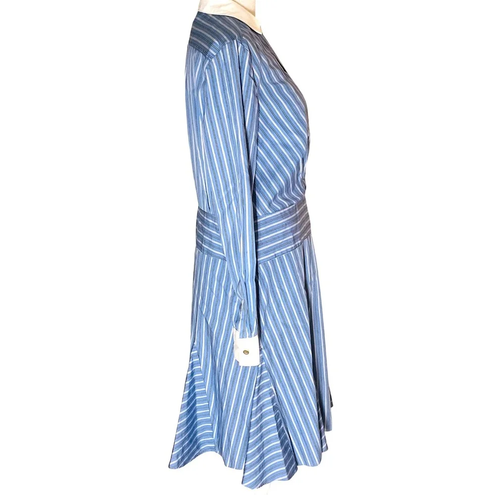 LRL Ralph Lauren black label cotton preppy pinstripe shirt dress blue 6 read
